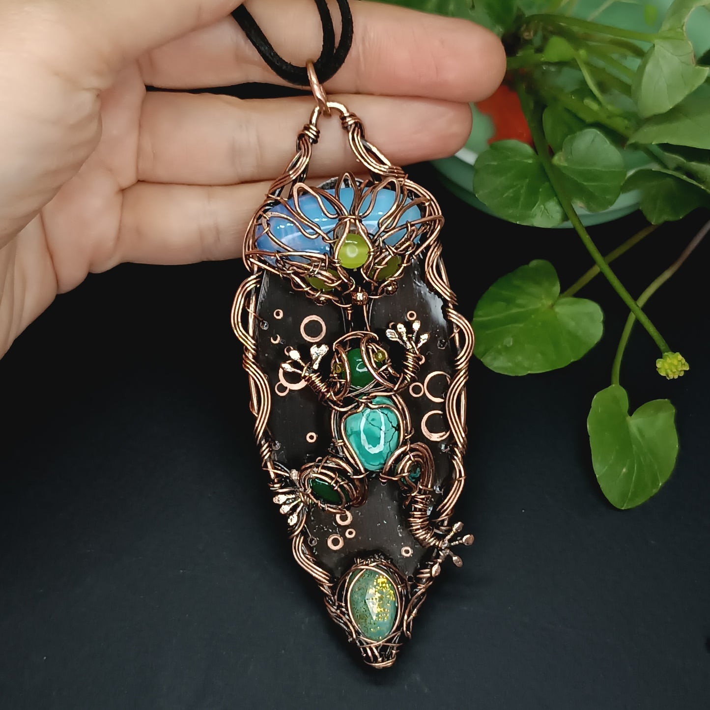 Frog and water lily necklace
