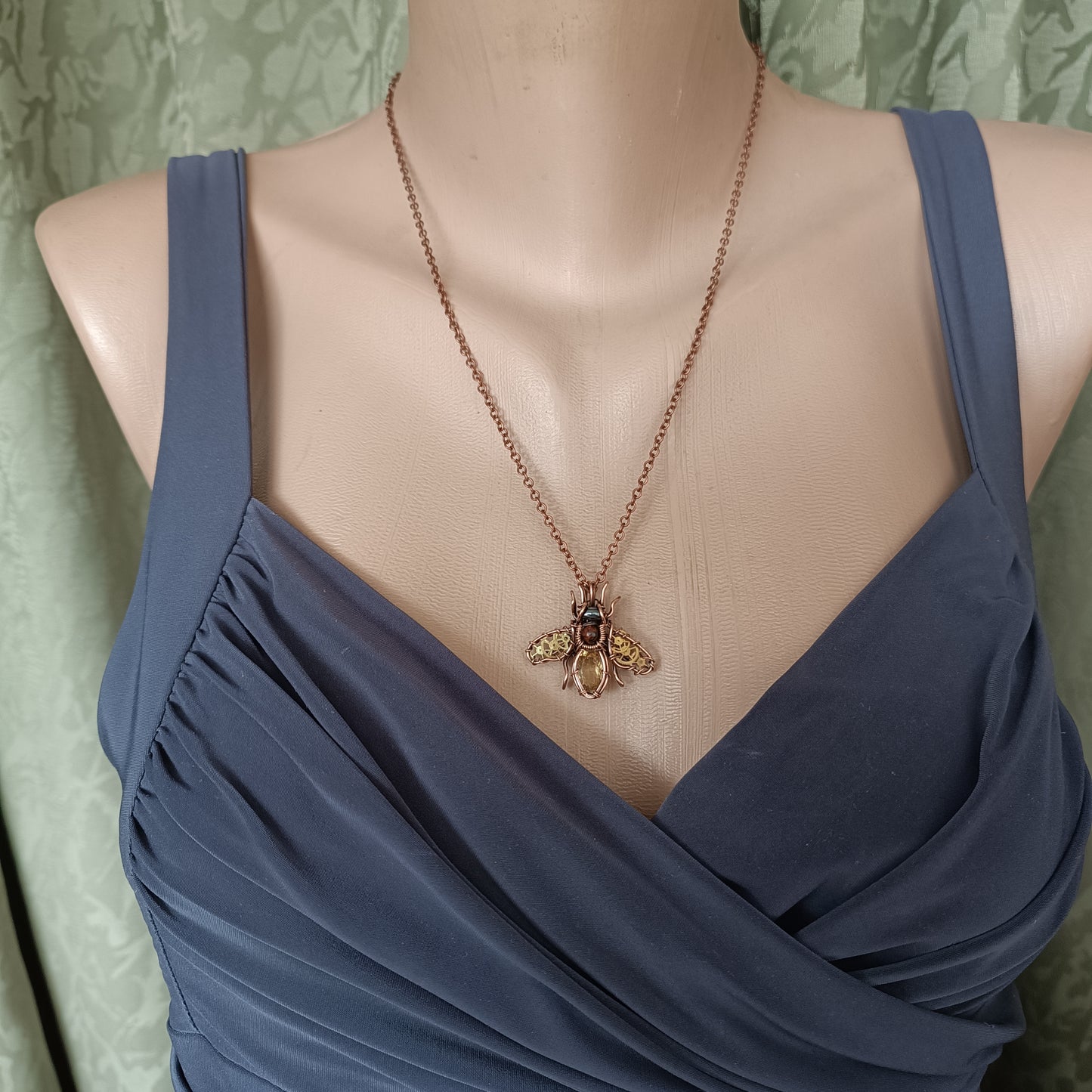 Golden wings bee pendant