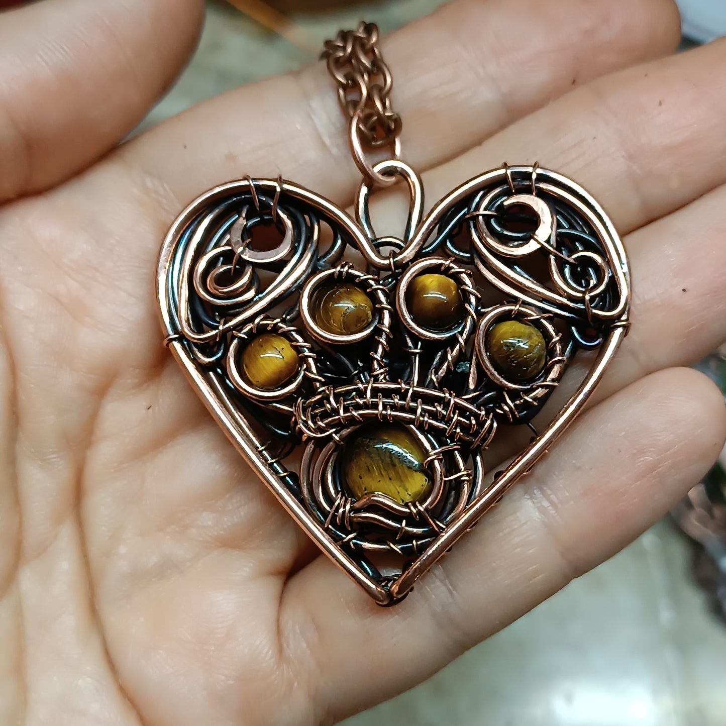 Tiger eye paw heart necklace