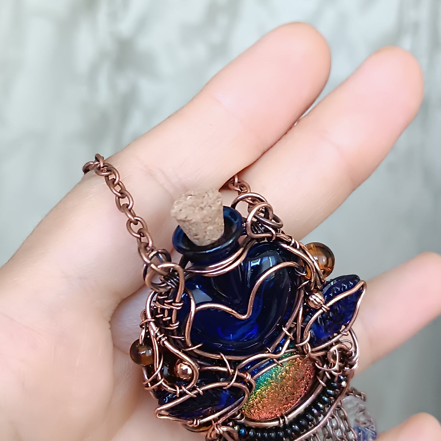 Blue autumn vial necklace