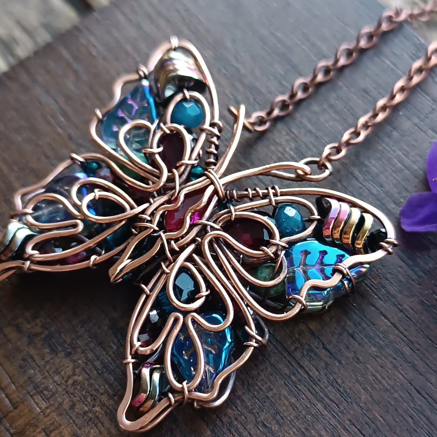 Iridescent butterfly necklace