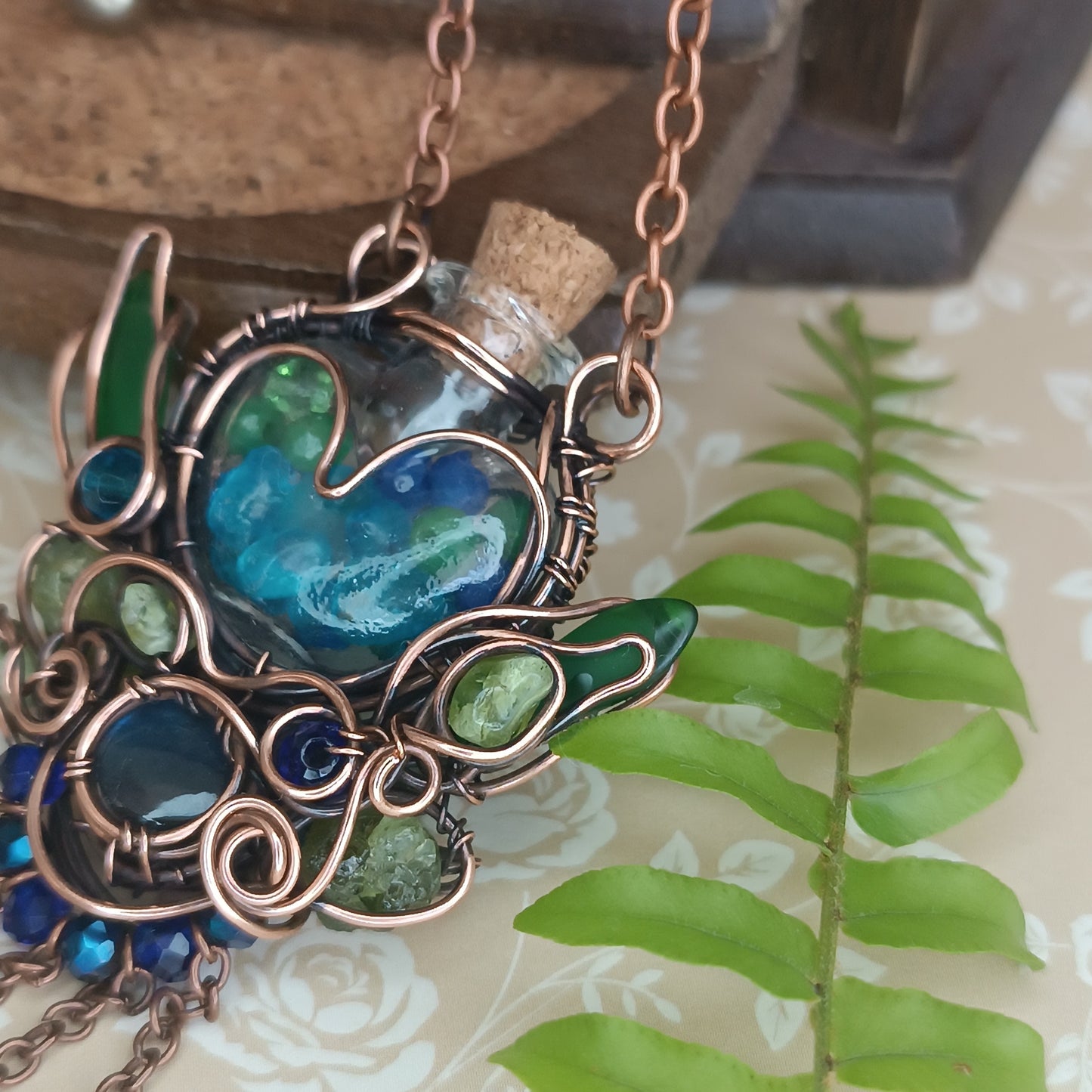 Seagrass meadows. Vial necklace