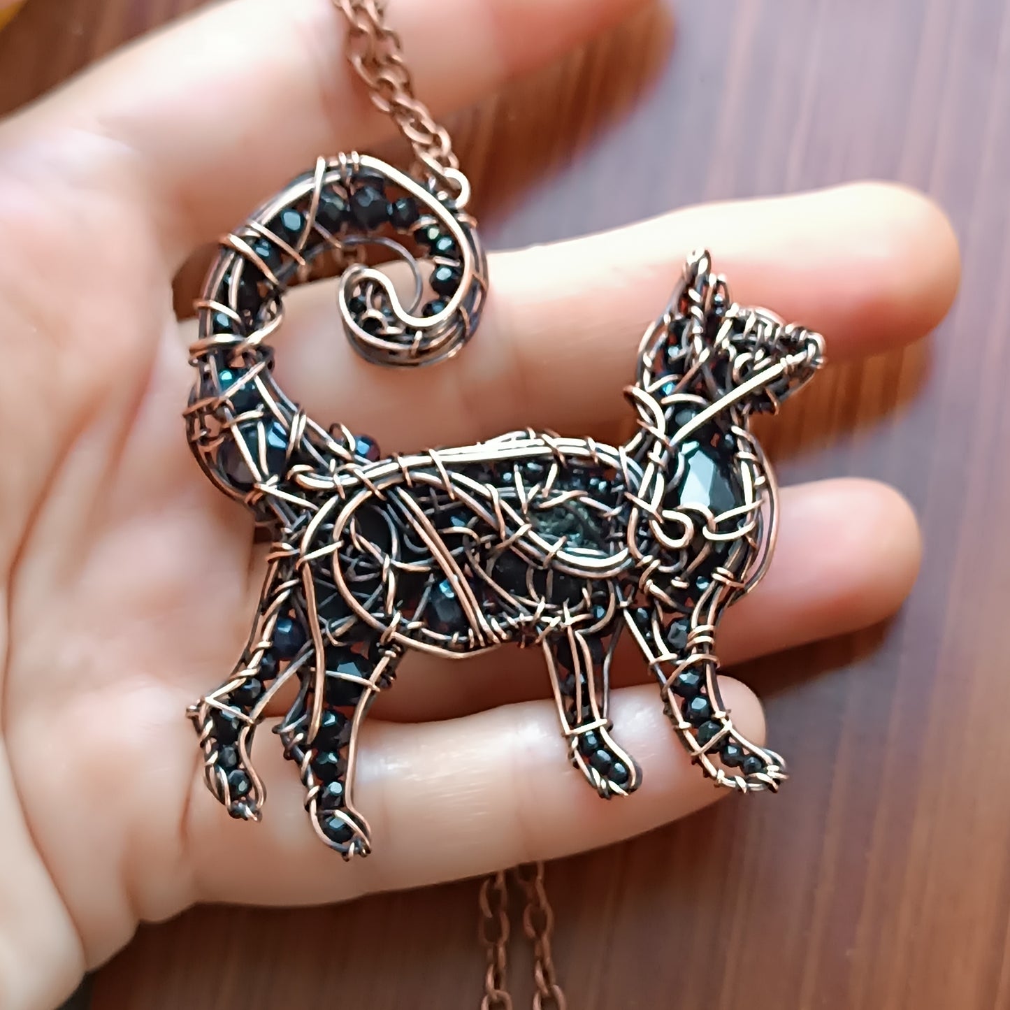 Black cat charm with tourmaline