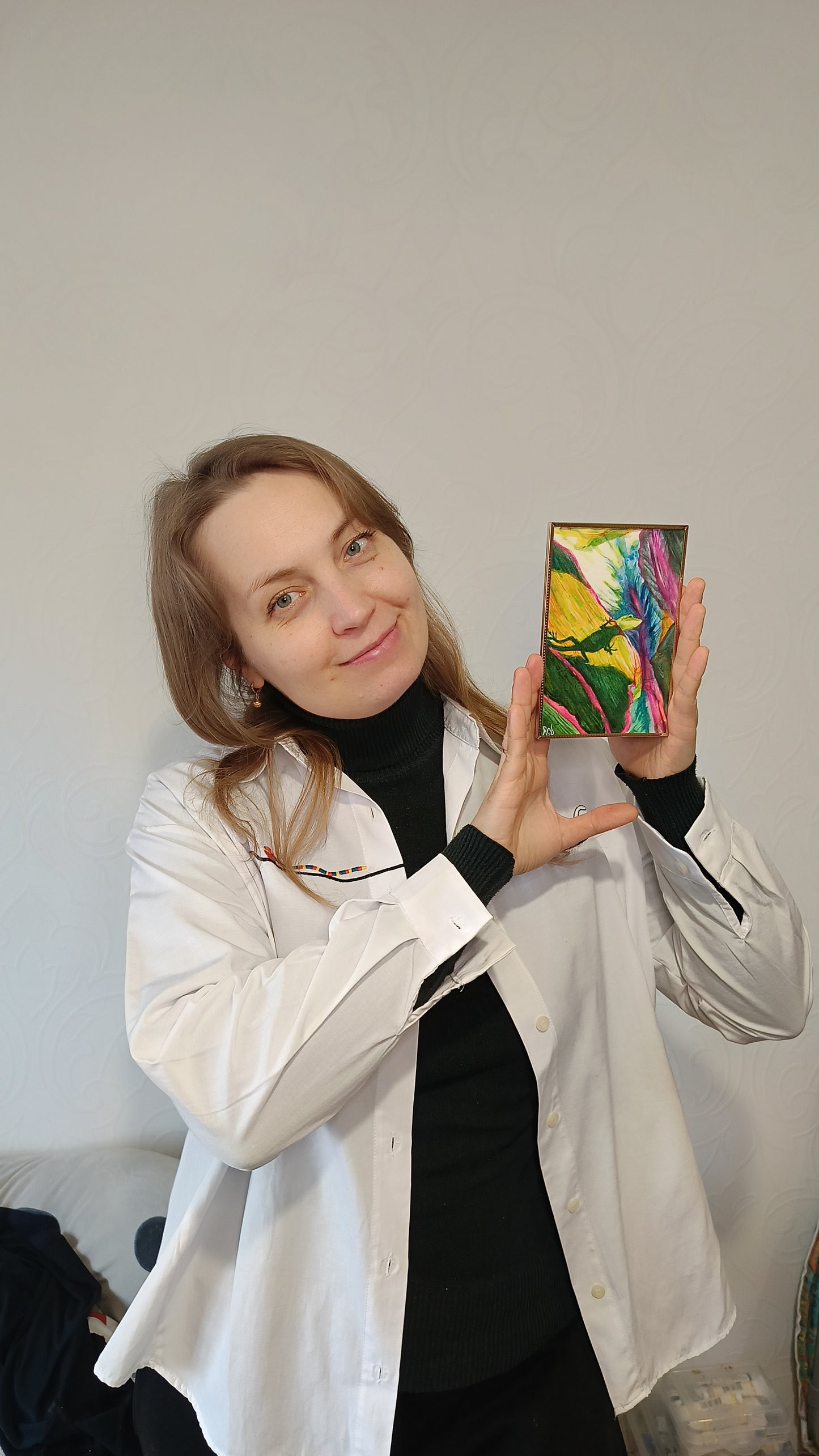 Lizard cutiepie. Original watercolor. Framed