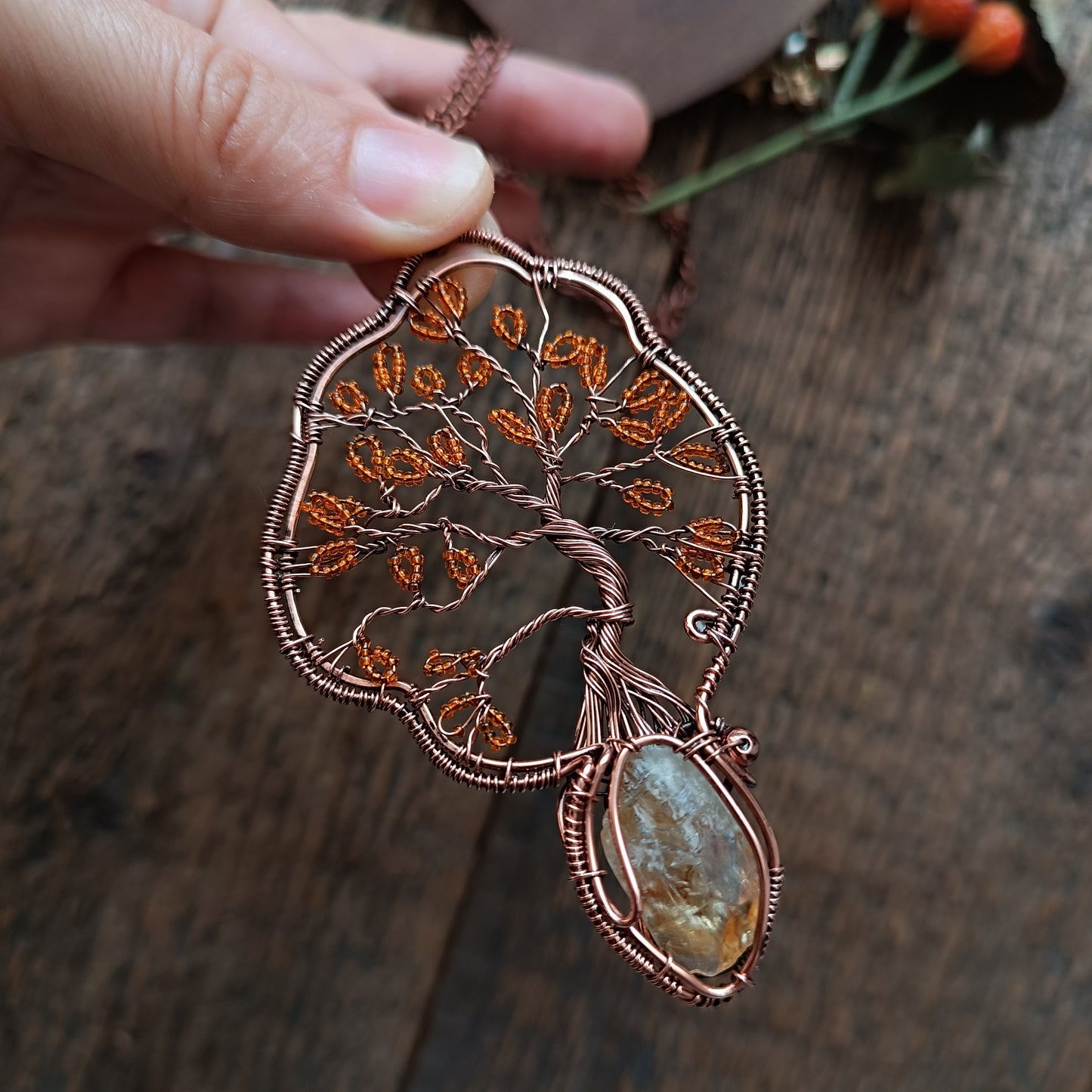 Citrine tree of life necklace