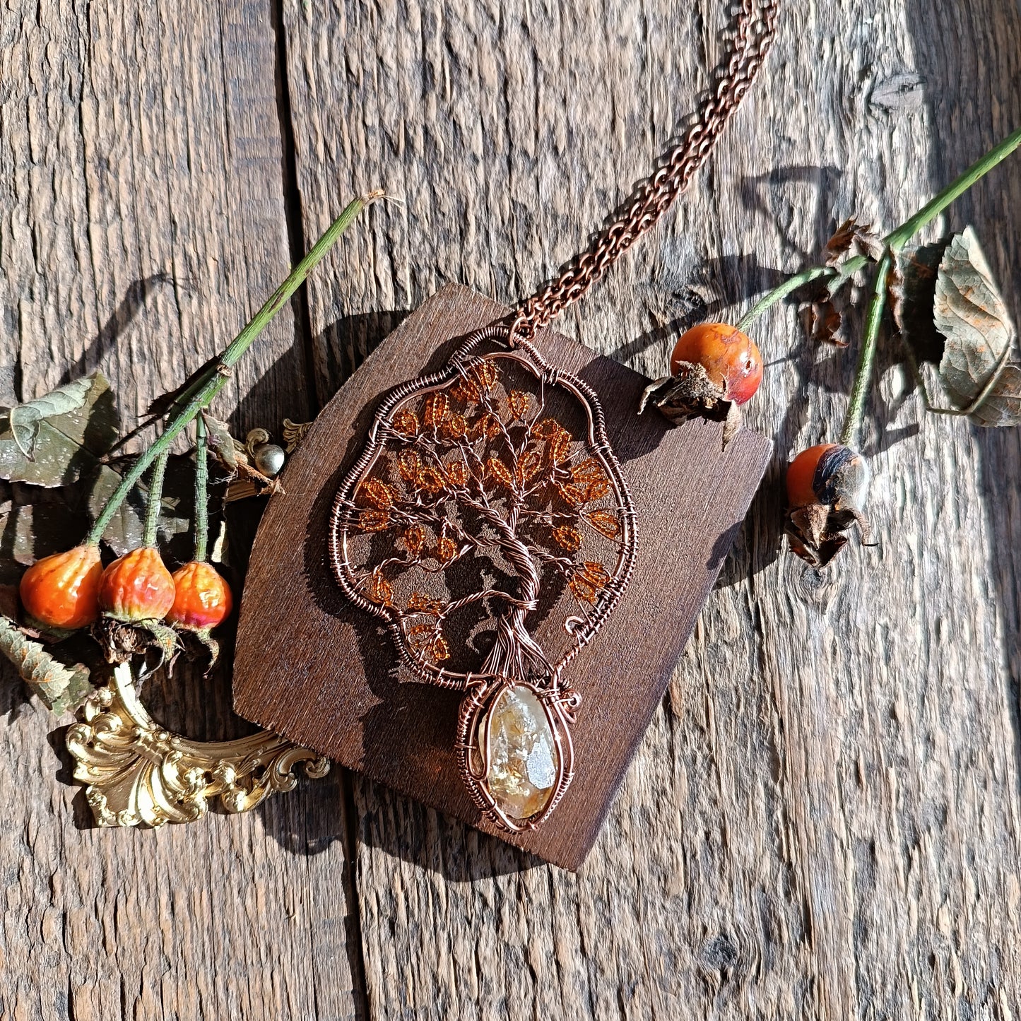 Citrine tree of life necklace