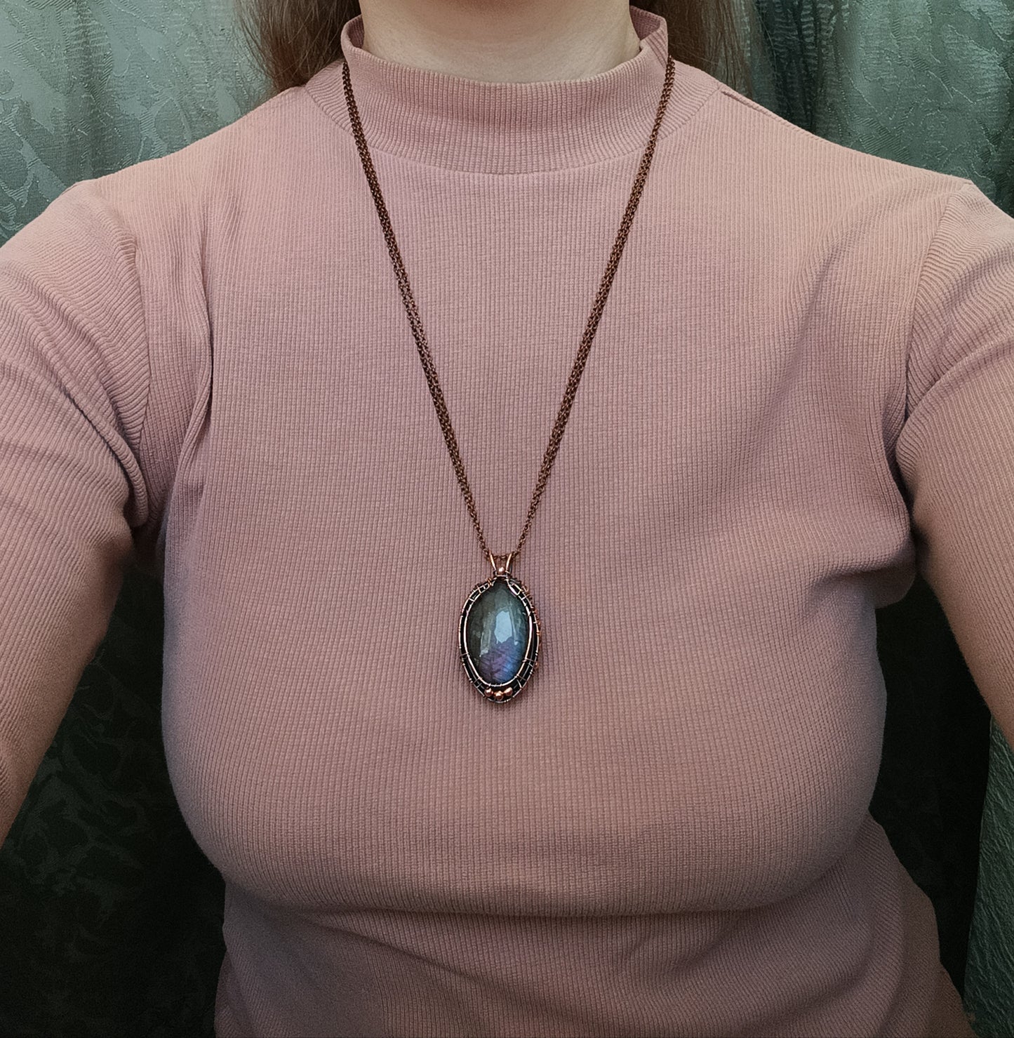 For Cheryl. Rhodonite bear and purple labradorite pendant.