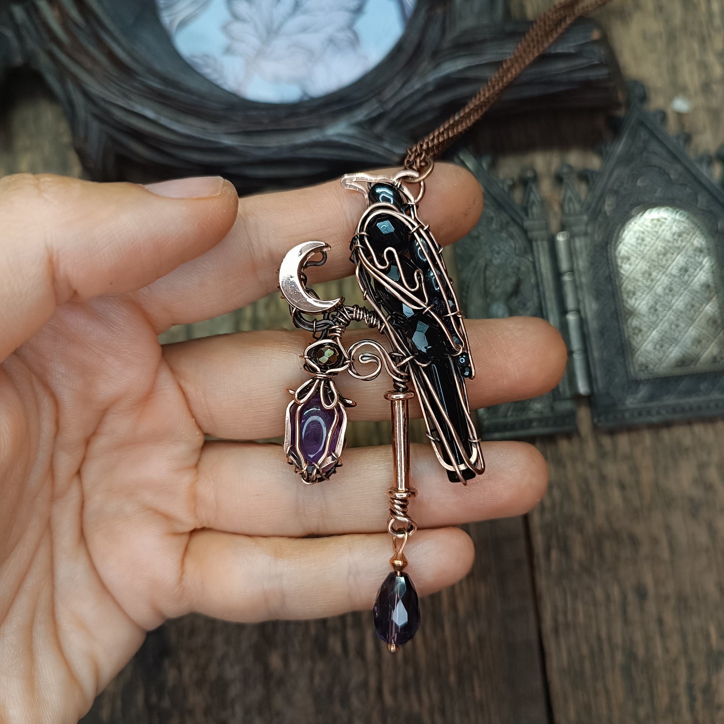 Raven on amethyst lantern necklace π¦ββ¬π