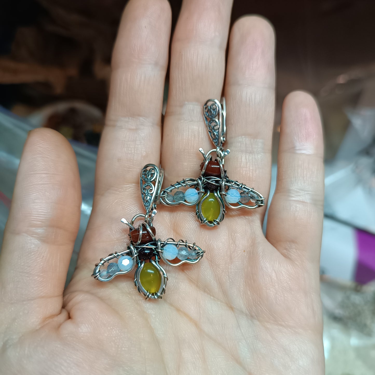 Silver bee earrings