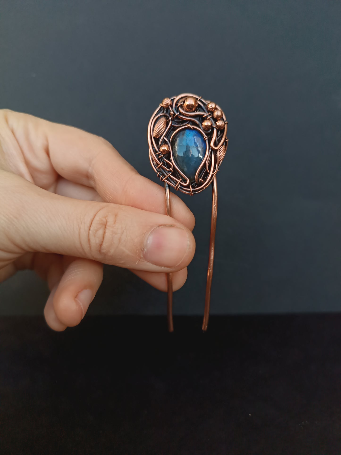 Tear drop blue labradorite hair pin