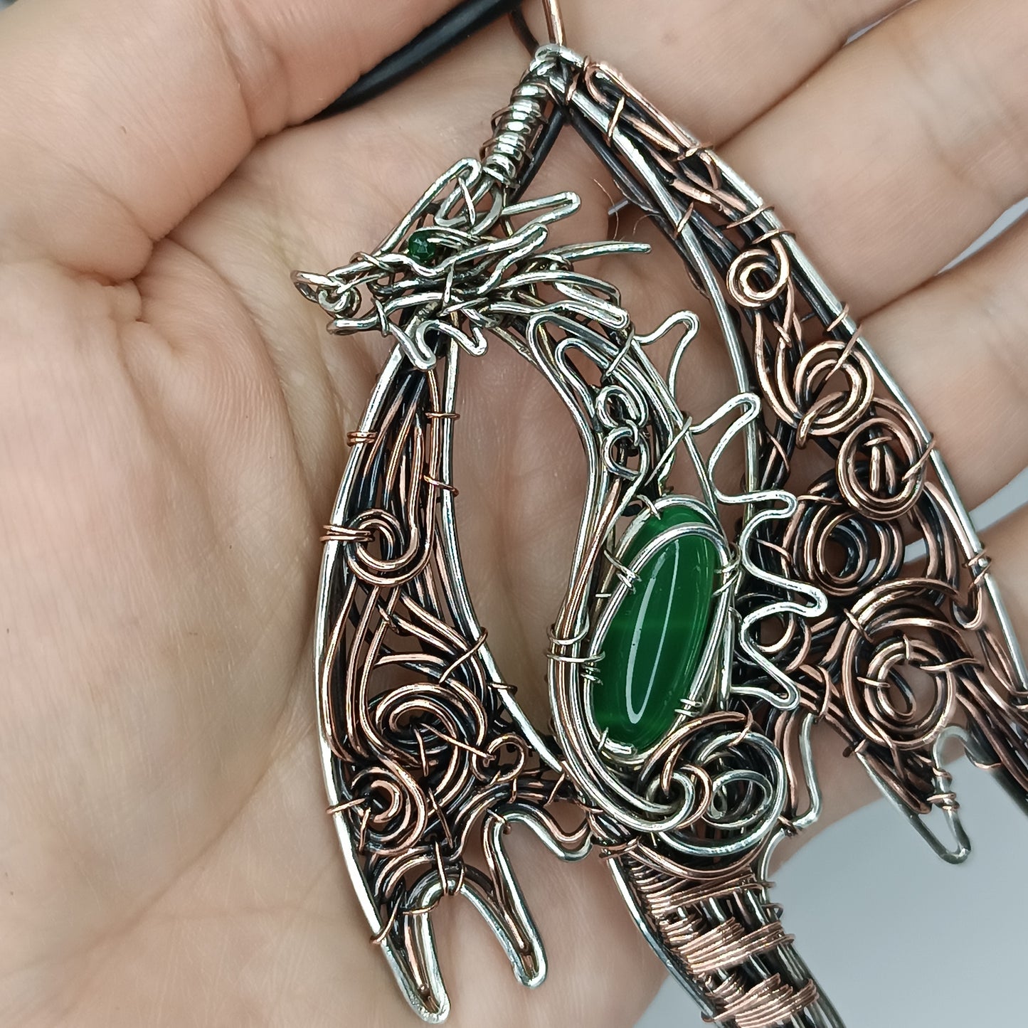 Silver and copper dragon necklace