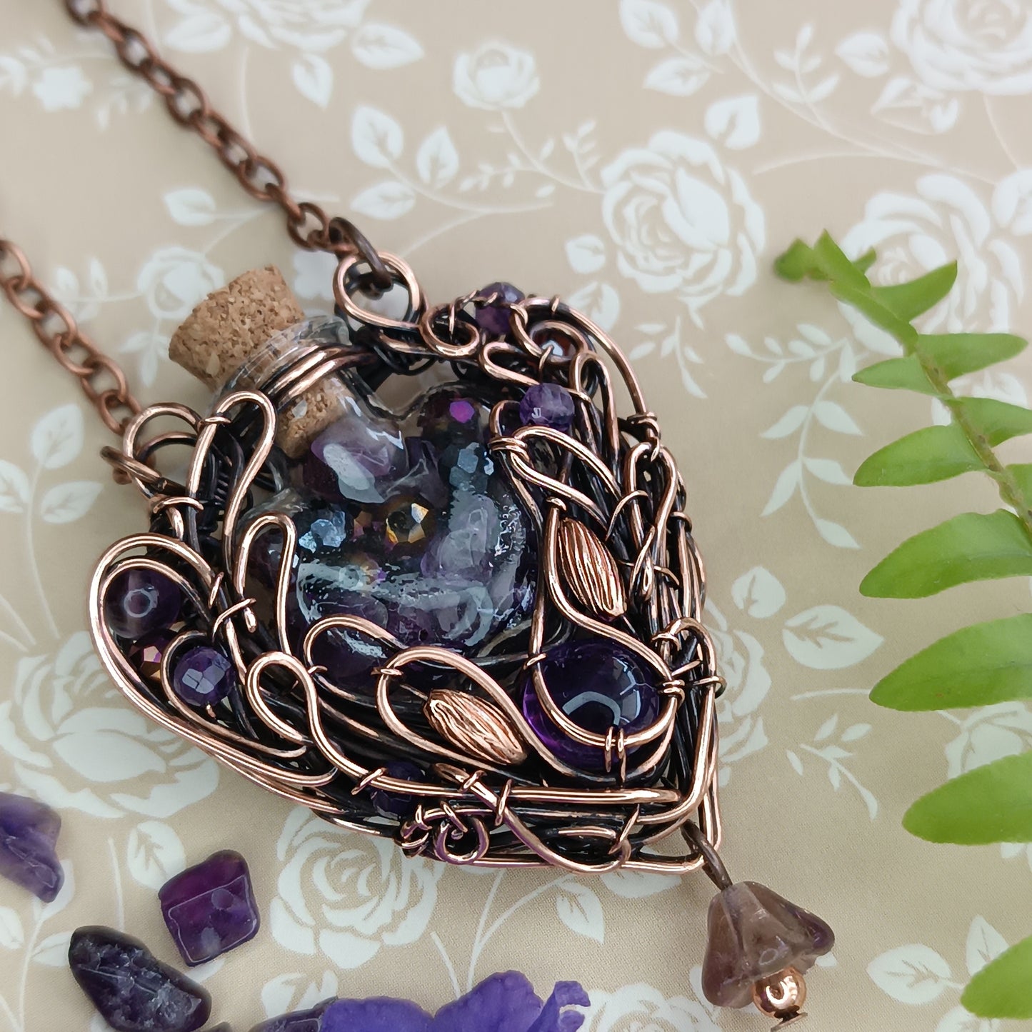 Dance of violets. Vial necklace