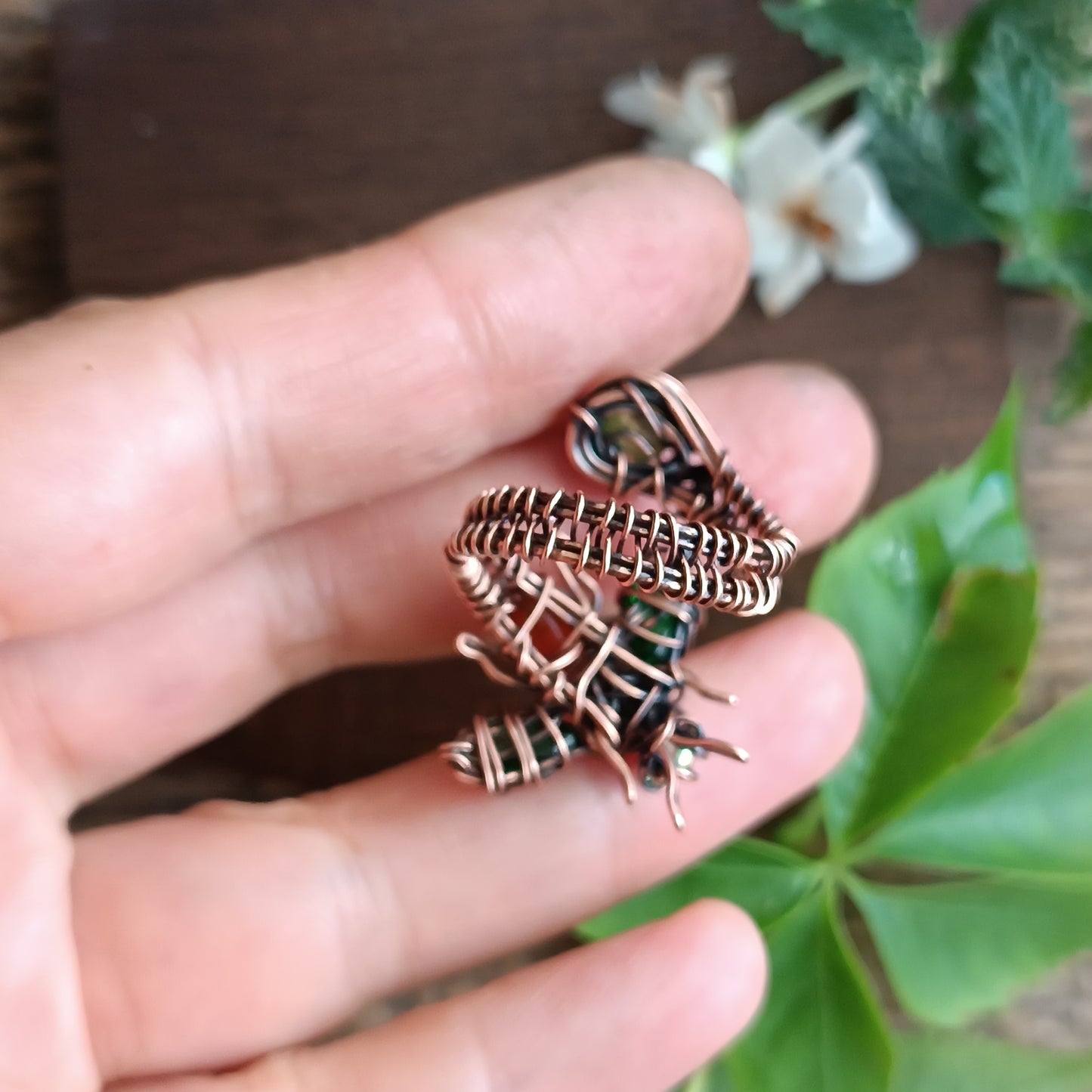 Green wings bee RING. Adjustable