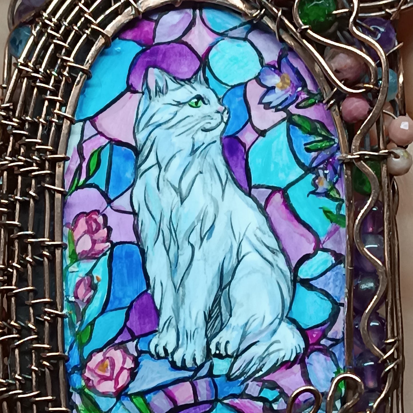 For Diane. Custom necklace. Owl and cat magic window.
