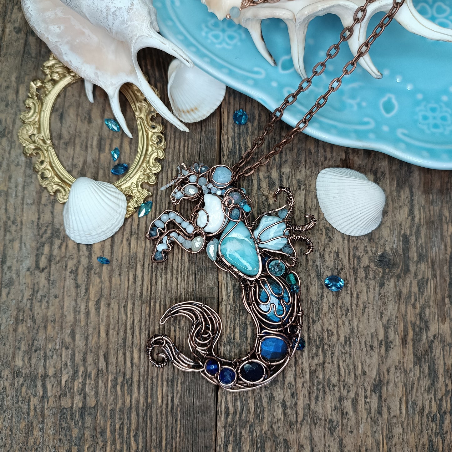 Kelpie, the spirit of the sea. Mermicorn necklace