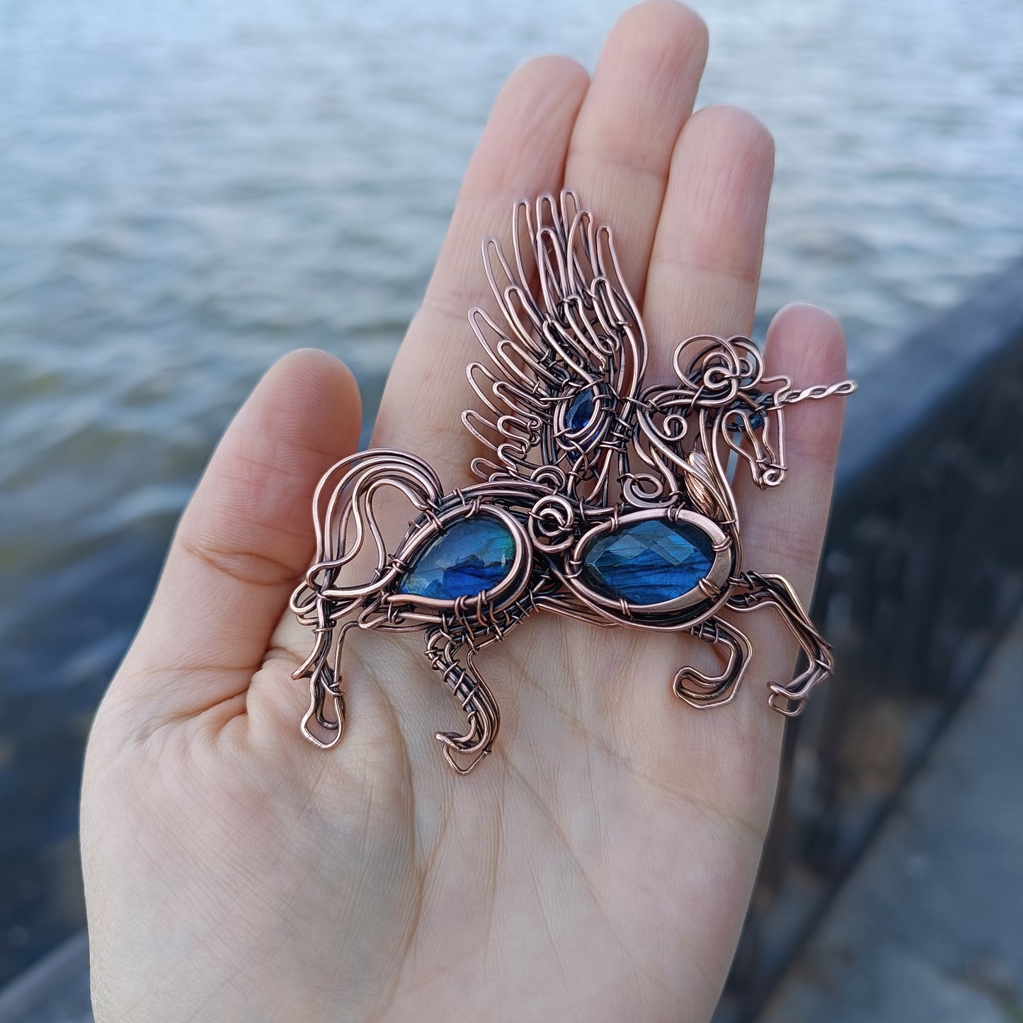 Blue thunder. Pegasus/Unicorn necklace