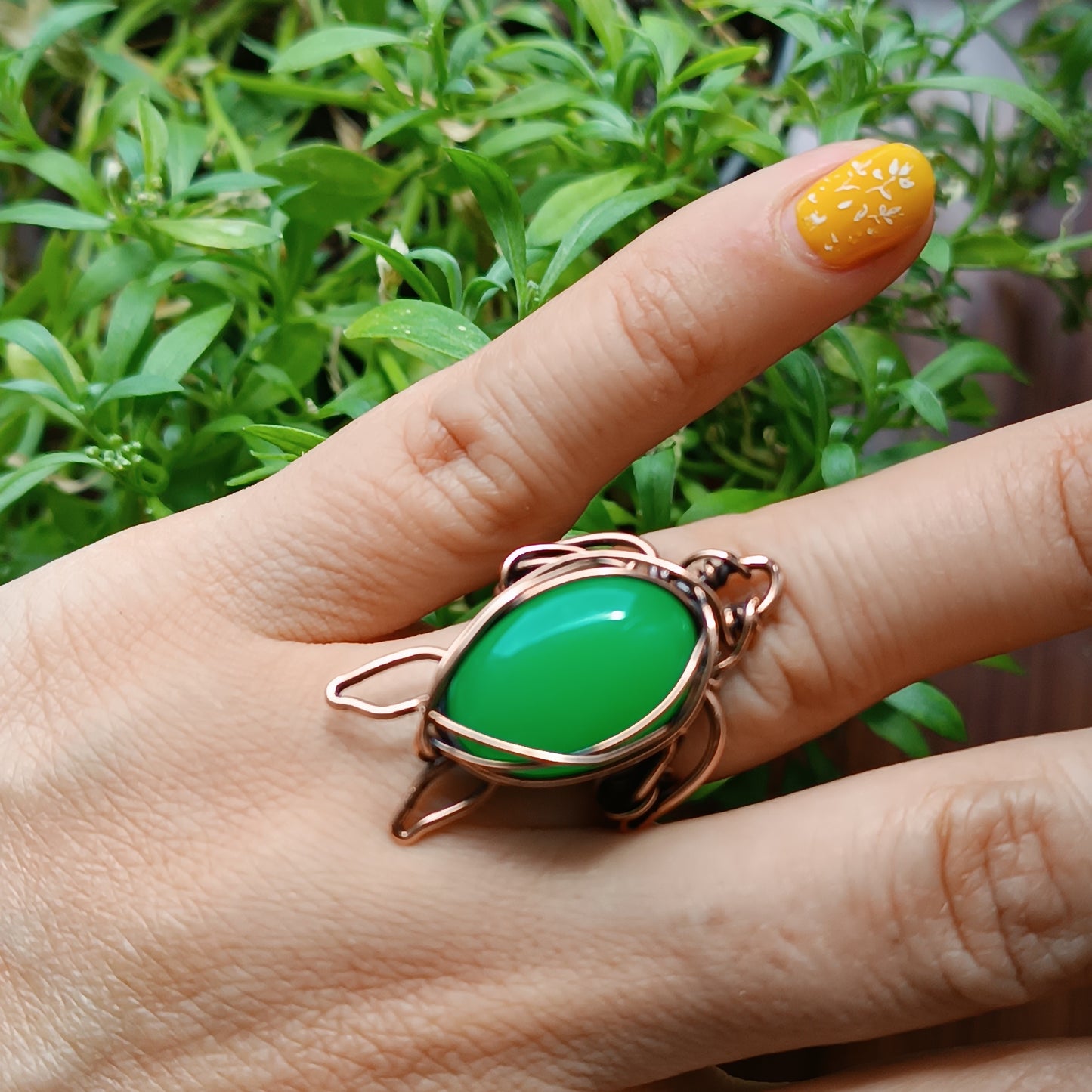 Green jade turtle ring. Size 5 US