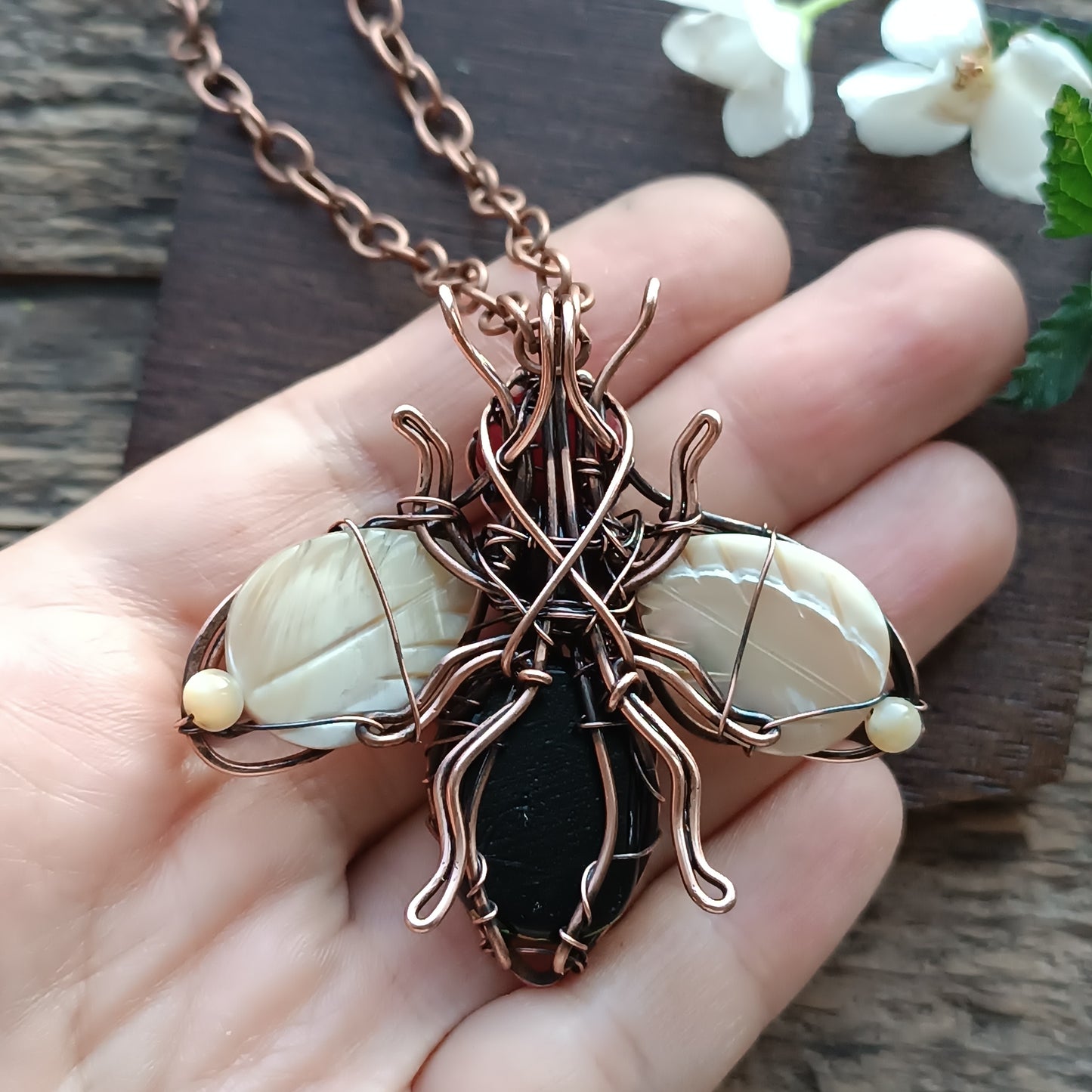 Dichroic glass bee necklace