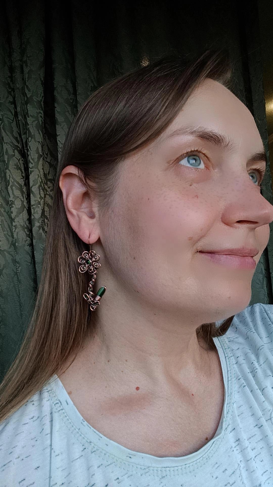 Green dragonfly and flower earrings