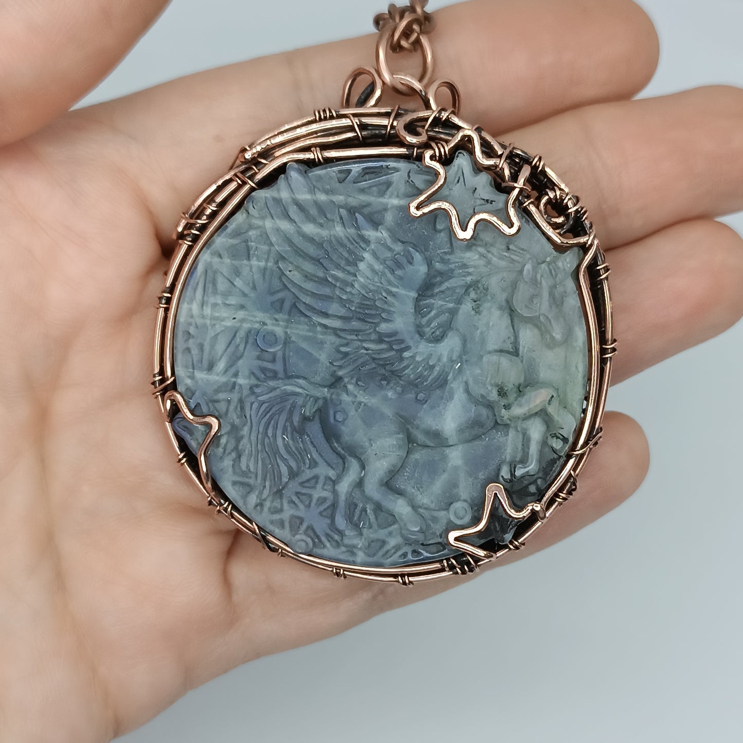 Grey labradorite pegasus unicorn necklace