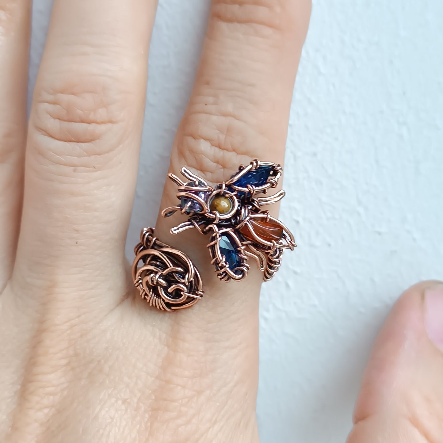 Blue wings Bee RING. Adjustable.