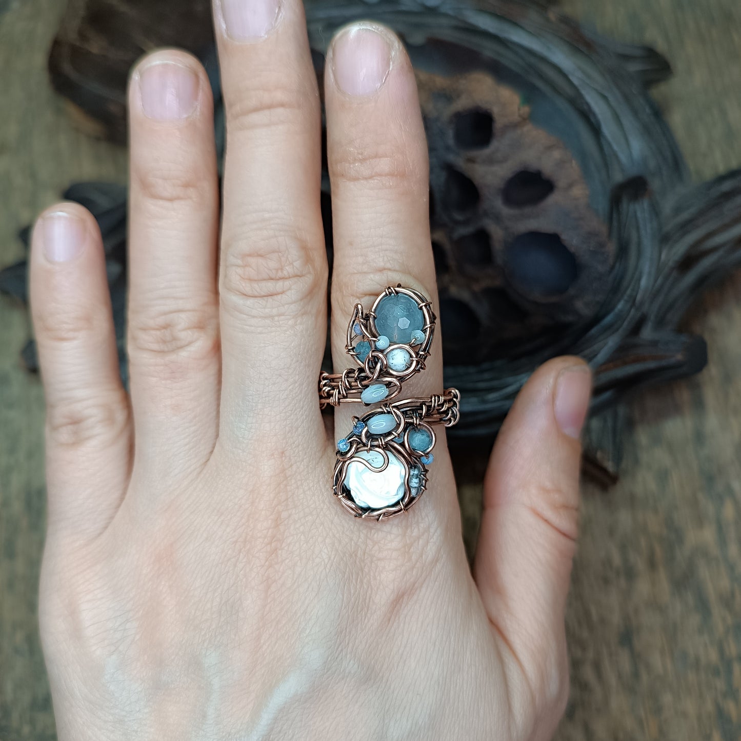 Aquamarine ring. Adjustable (size M-L)