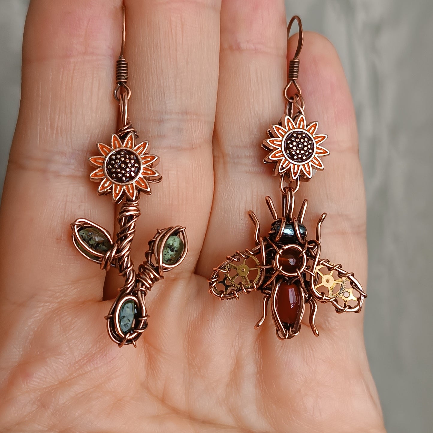 Sunflower honey bee earrings