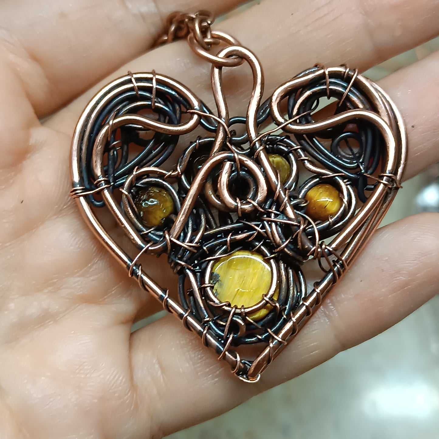 Tiger eye paw heart necklace