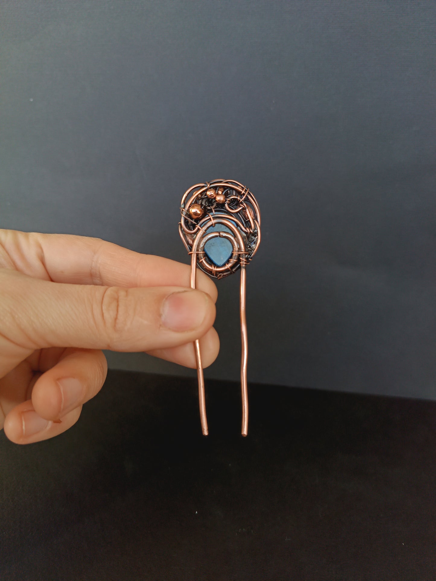 Tear drop blue labradorite hair pin