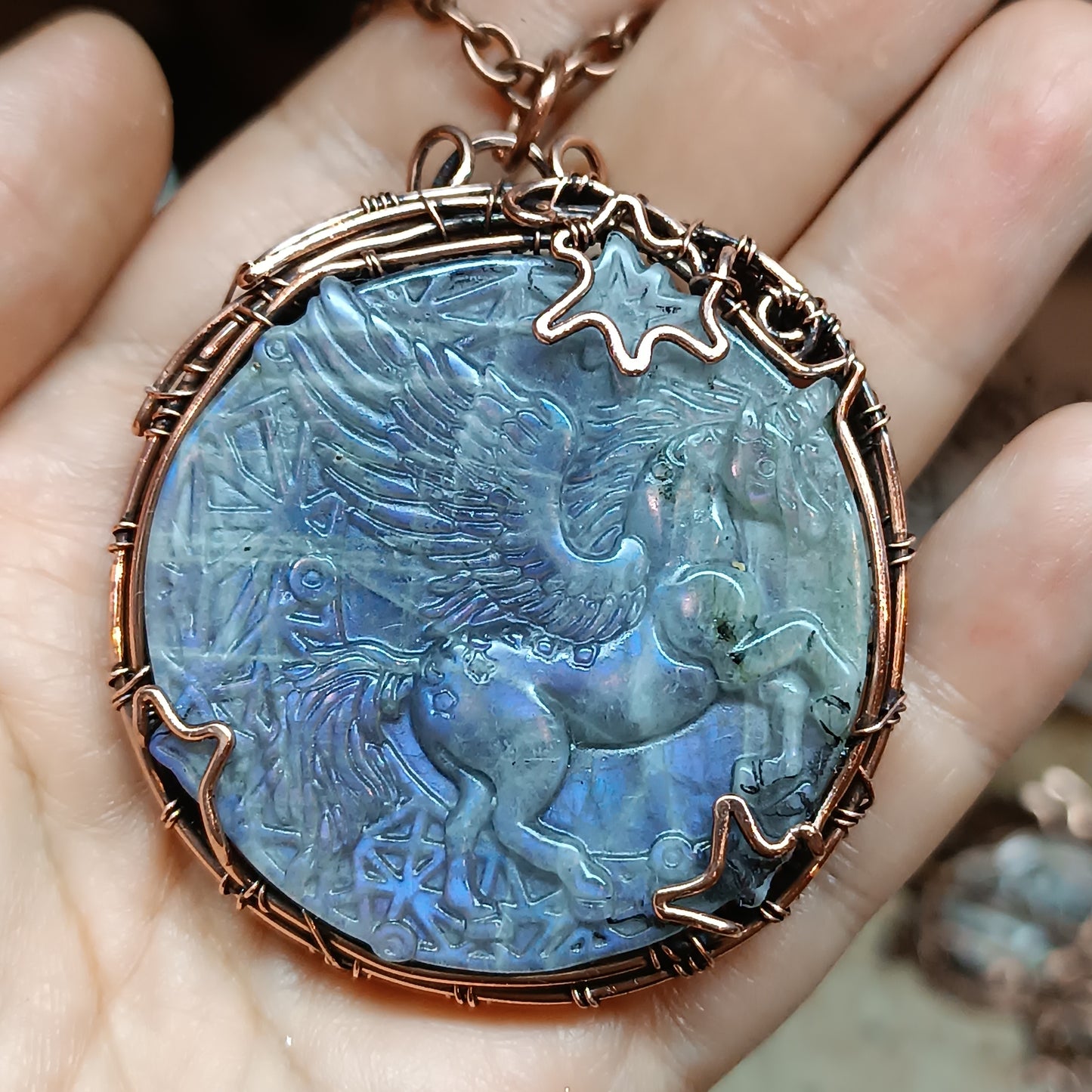 Grey labradorite pegasus unicorn necklace