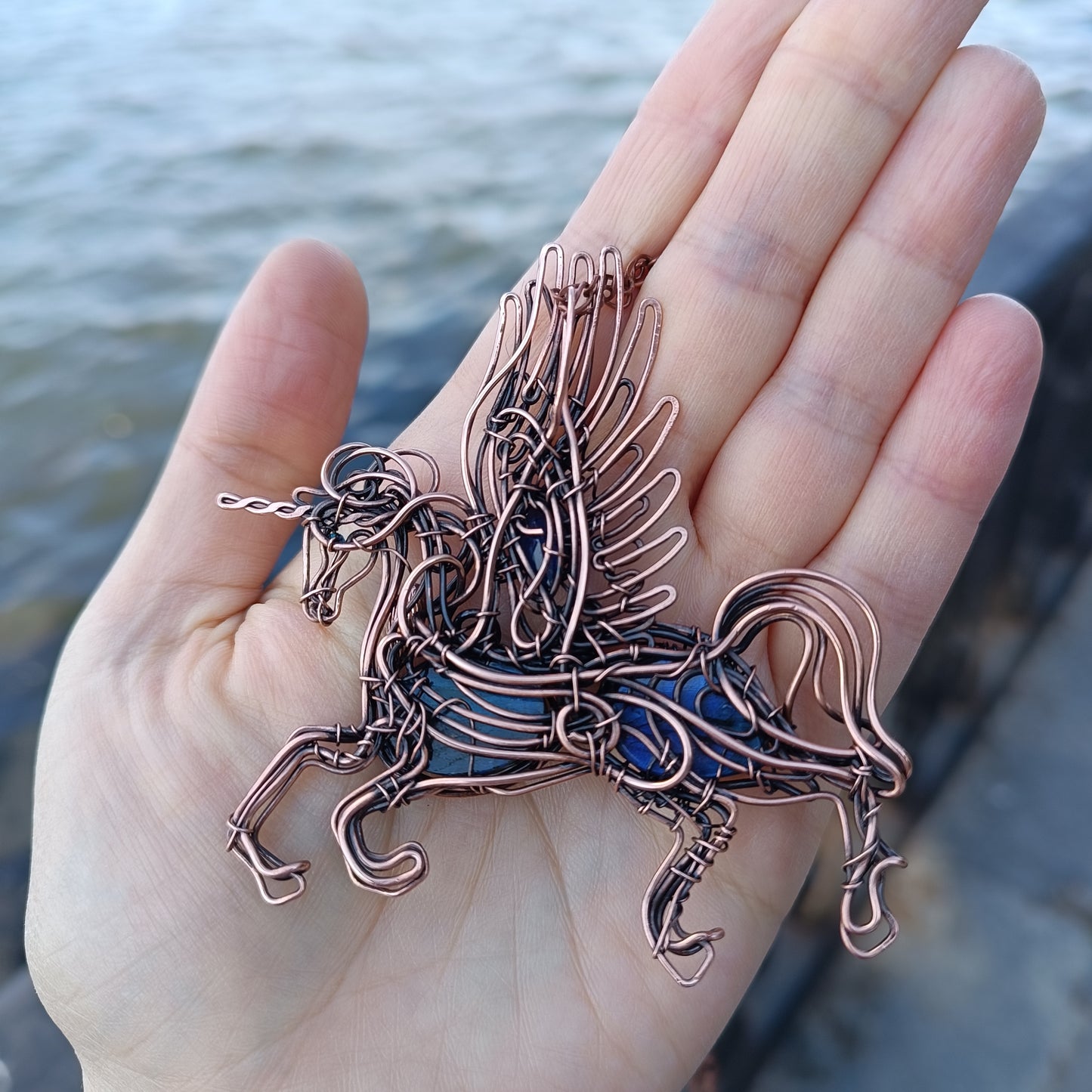 Blue thunder. Pegasus/Unicorn necklace