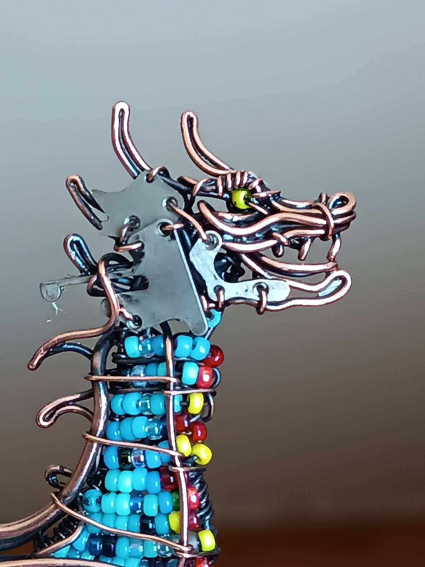 Blue ocean wind dragon. Wire wrapped necklace