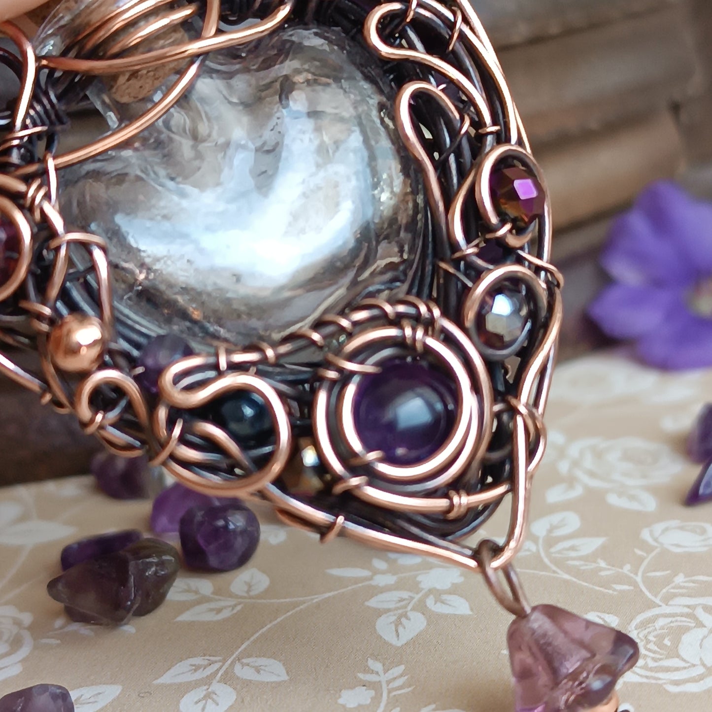 Dance of violets. Vial necklace