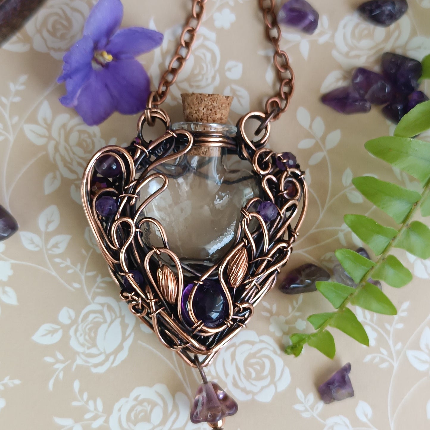 Dance of violets. Vial necklace