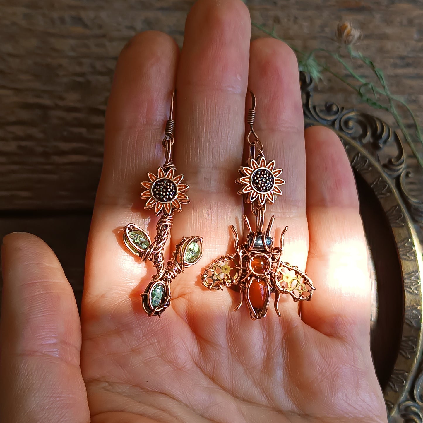 Sunflower honey bee earrings