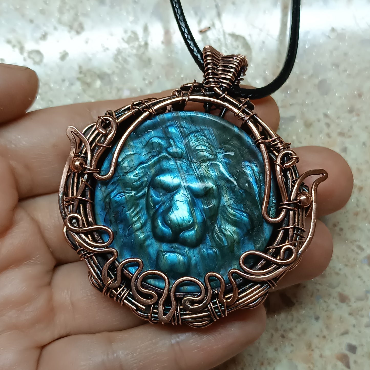 Regal lion. Blue labradorite necklace