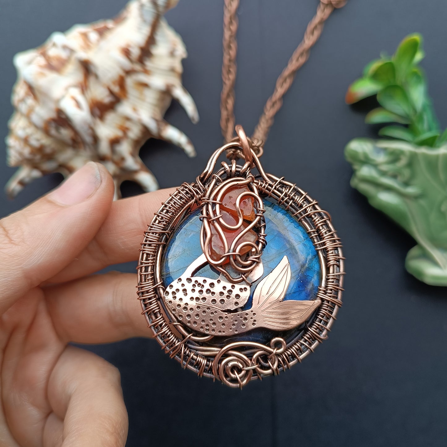 Mermaid and the sea. Necklace.