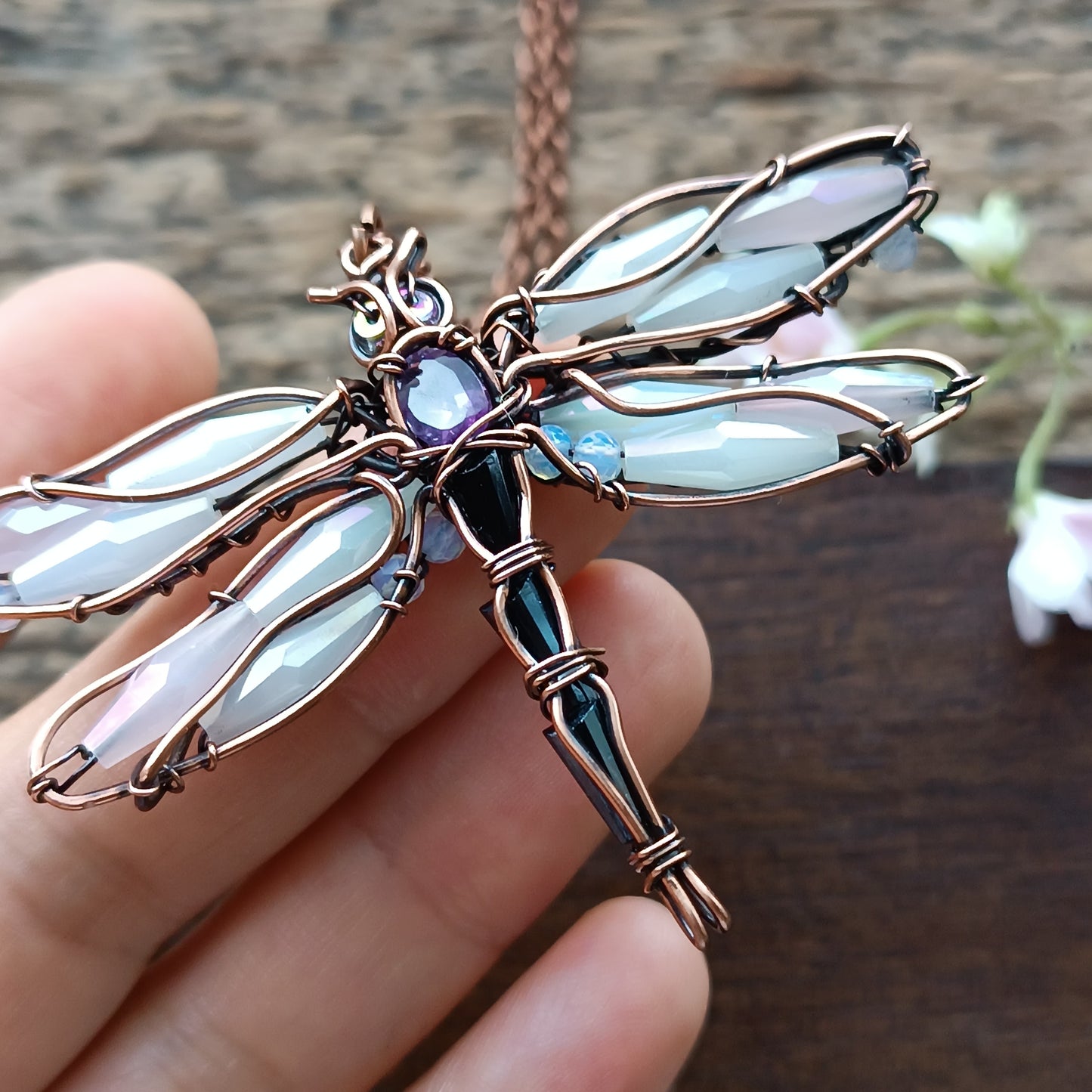 White dragonfly pendant