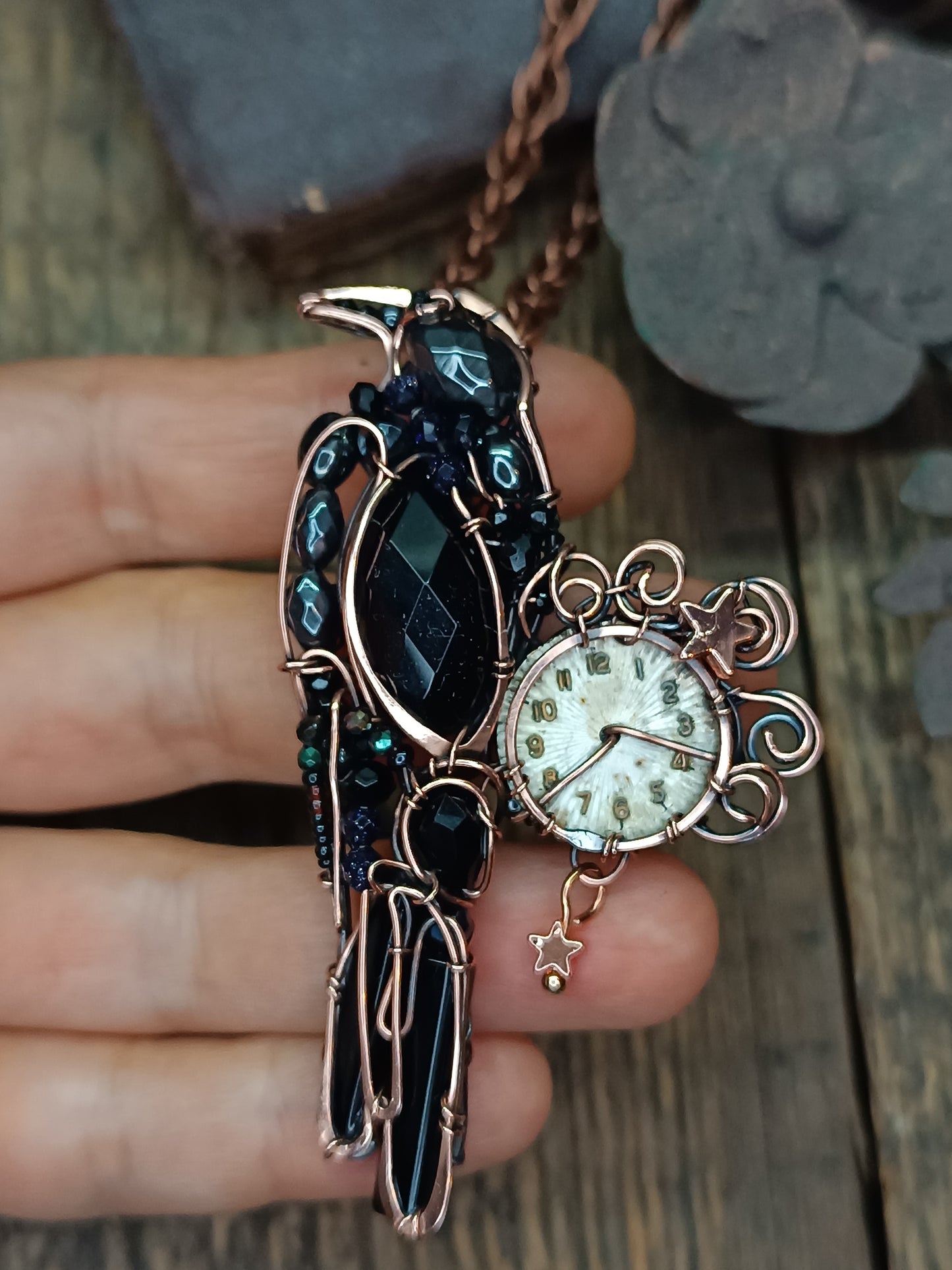 Time keeper. Raven necklace