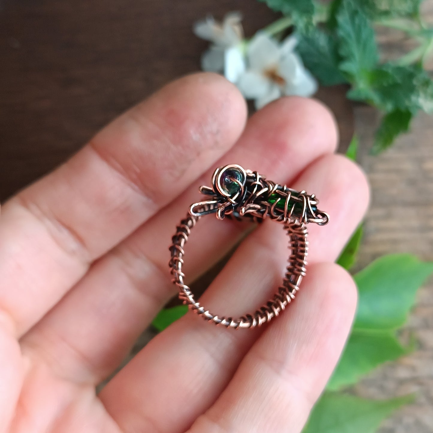 Green wings bee RING. Adjustable