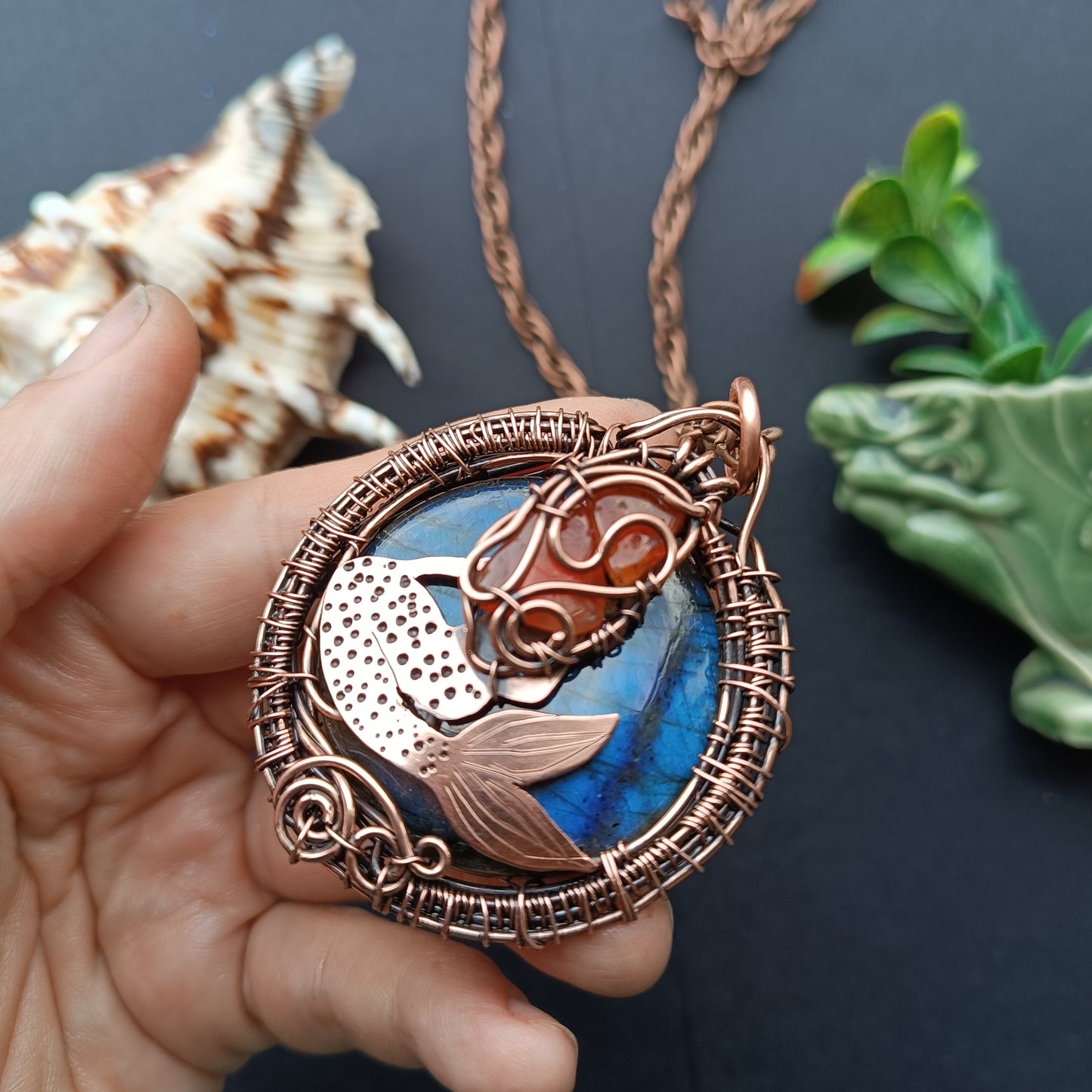 Mermaid and the sea. Necklace.