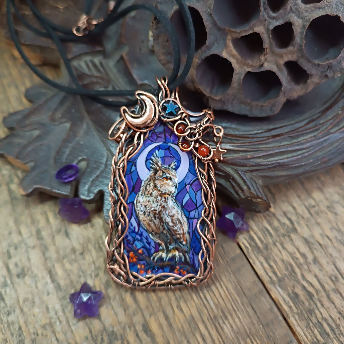 Stained glass windows owls necklace 🦉 Reversible.