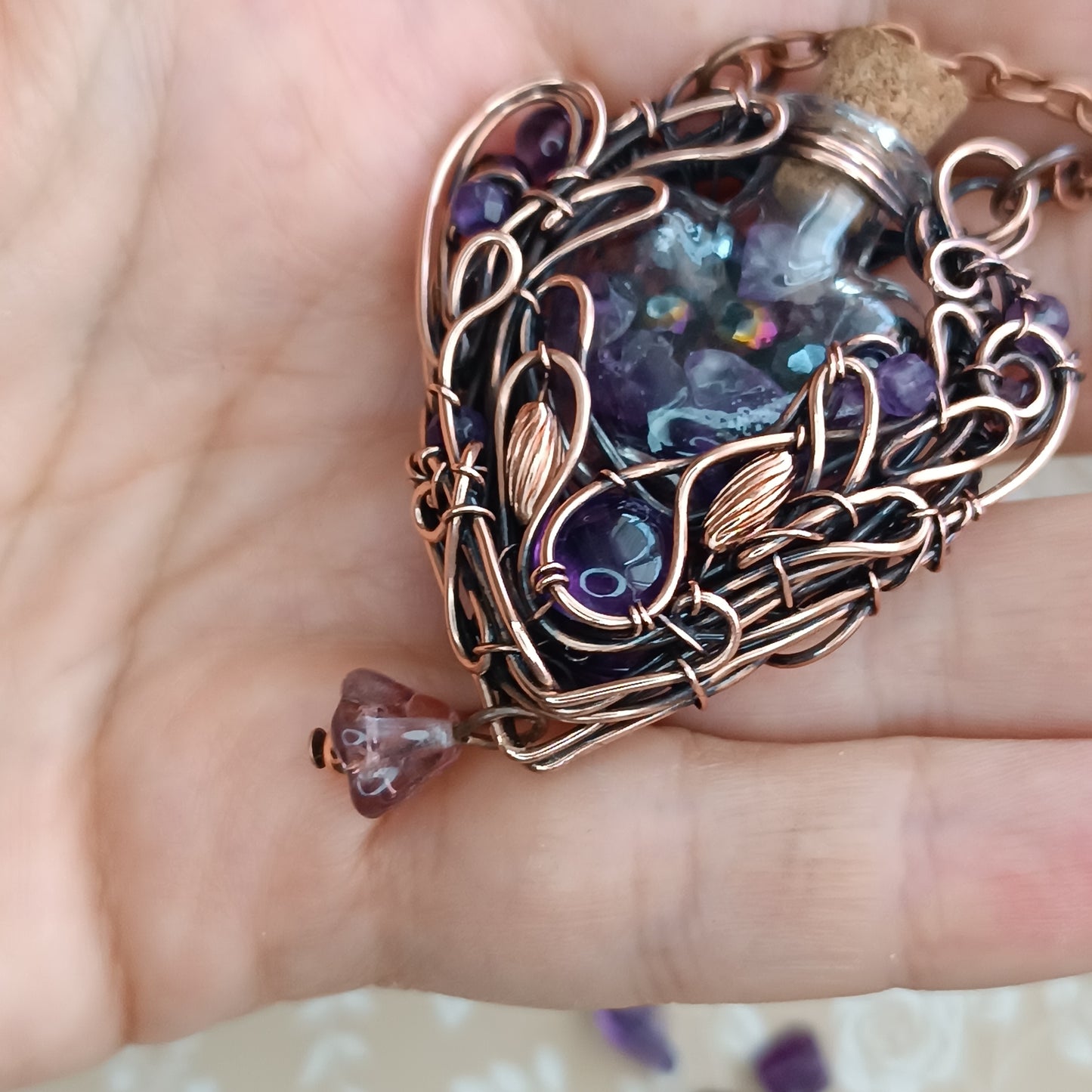 Dance of violets. Vial necklace