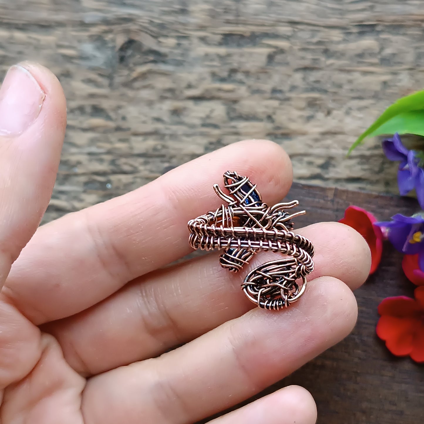 Blue wings Bee RING. Adjustable.