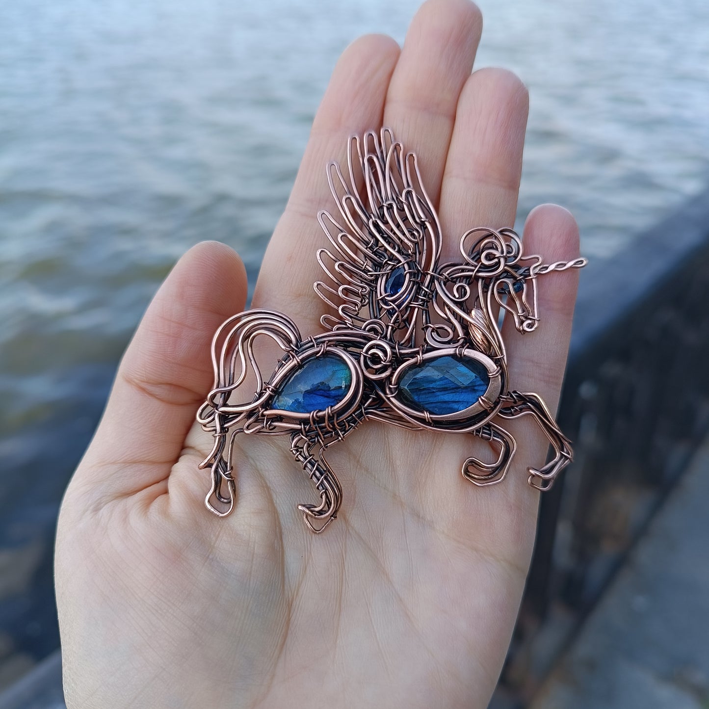 Blue thunder. Pegasus/Unicorn necklace