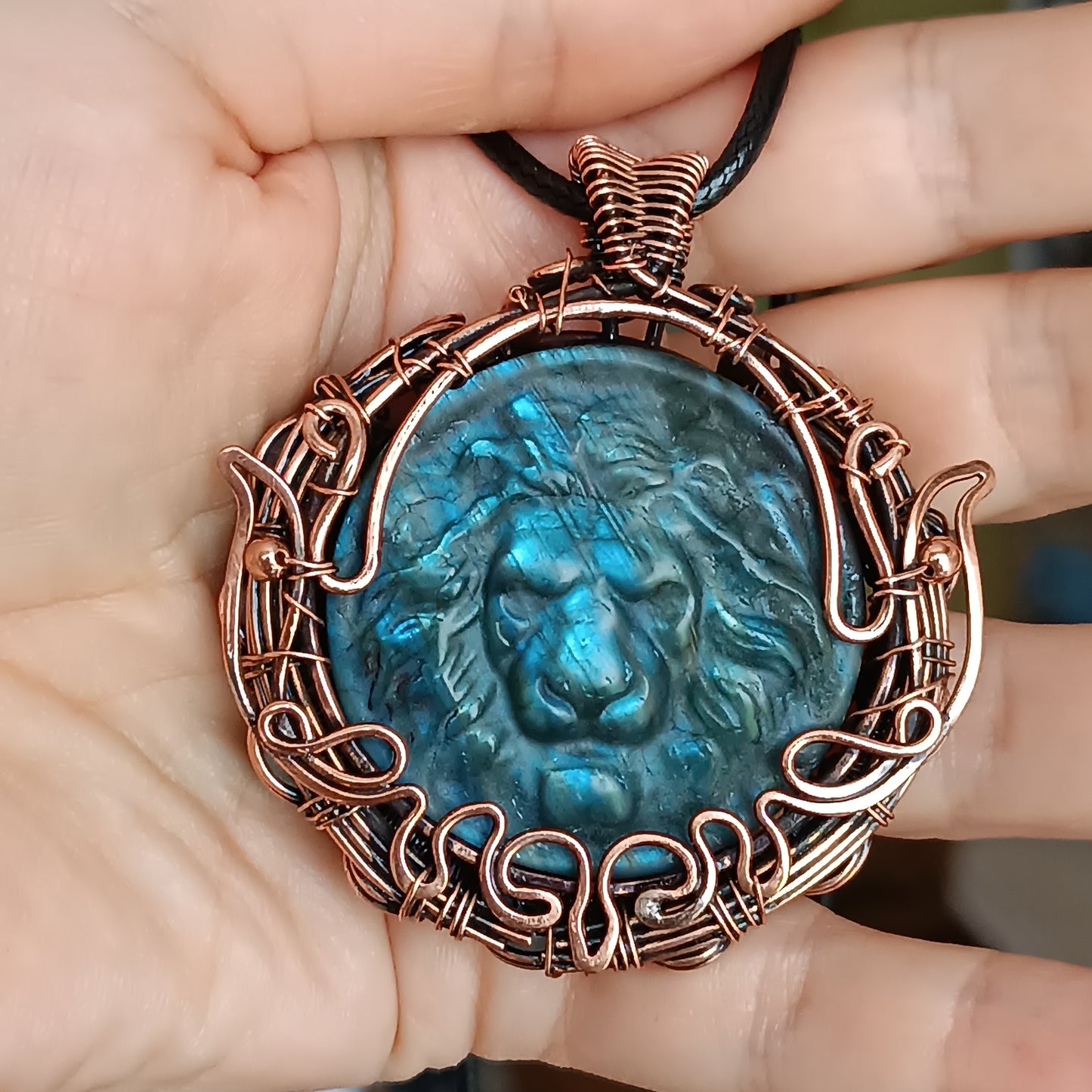 Regal lion. Blue labradorite necklace