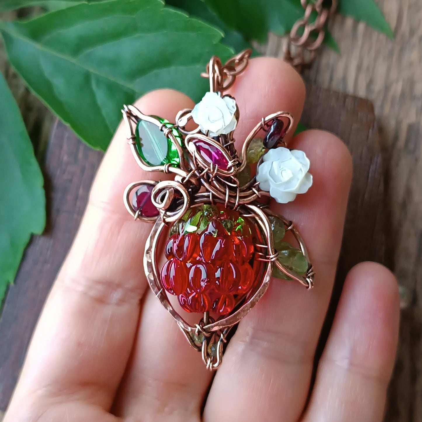 Glass raspberry necklace