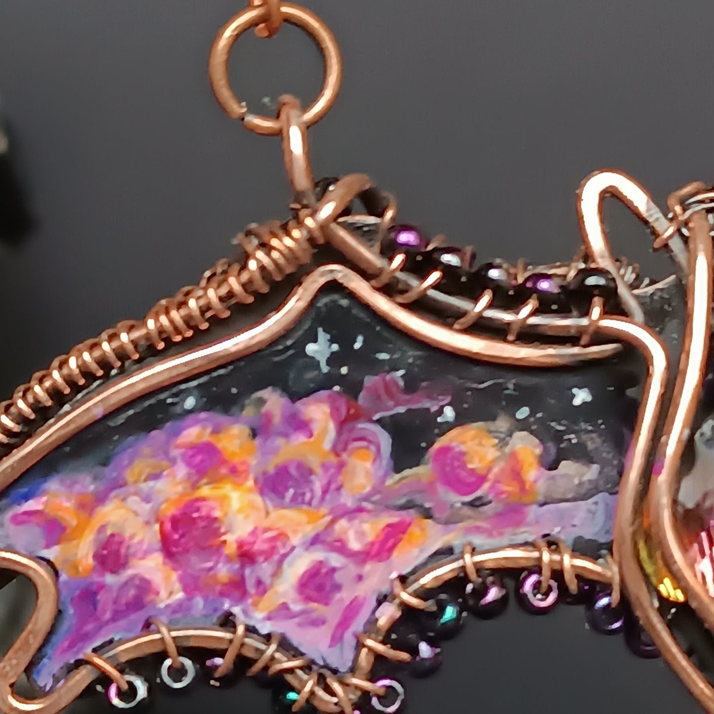 Halloween story. Painted bat necklace