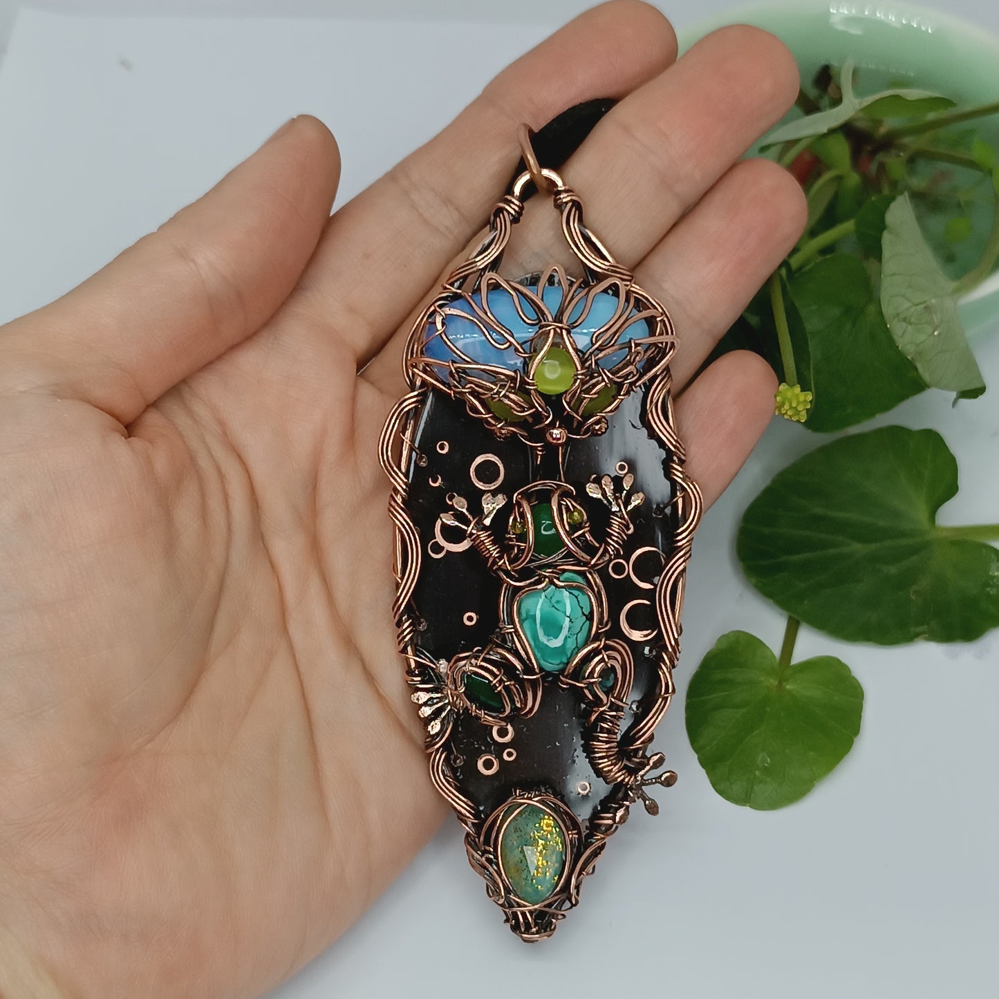 Frog and water lily necklace