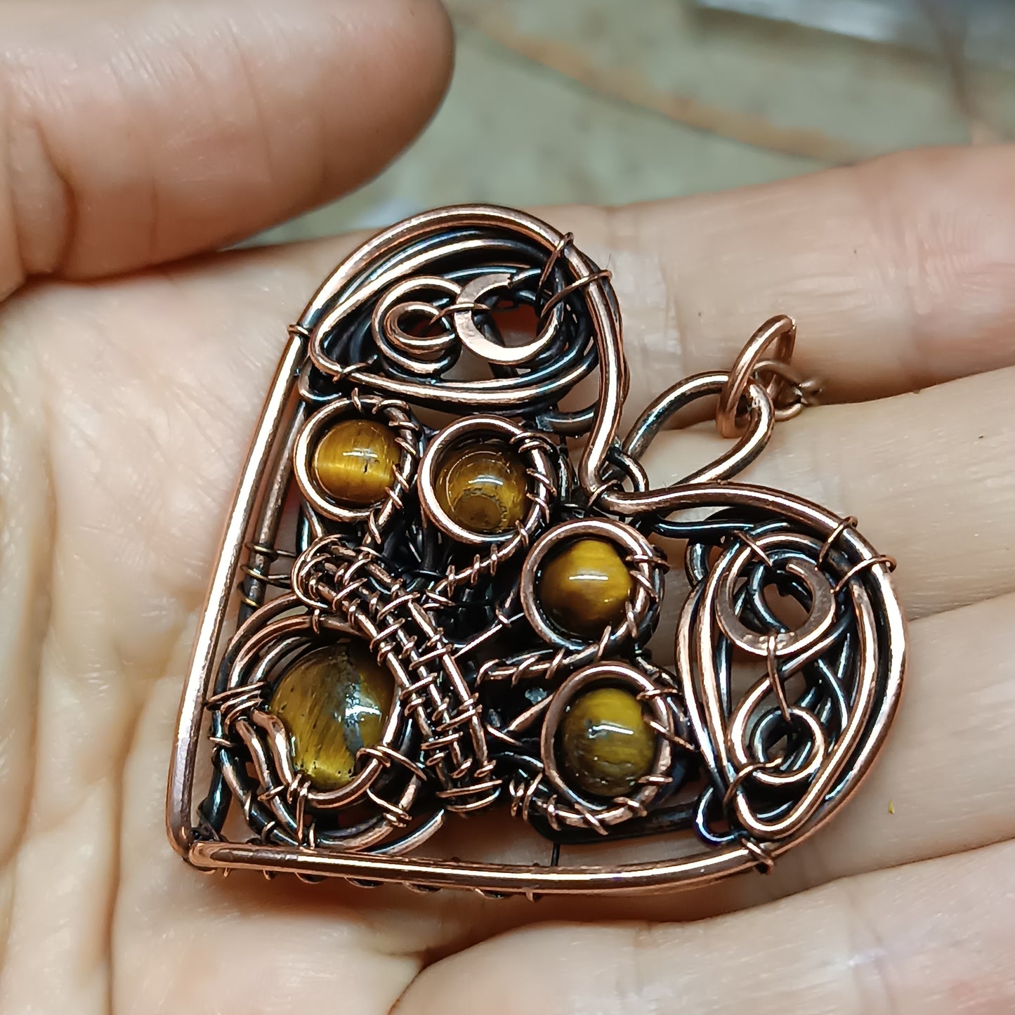 Tiger eye paw heart necklace